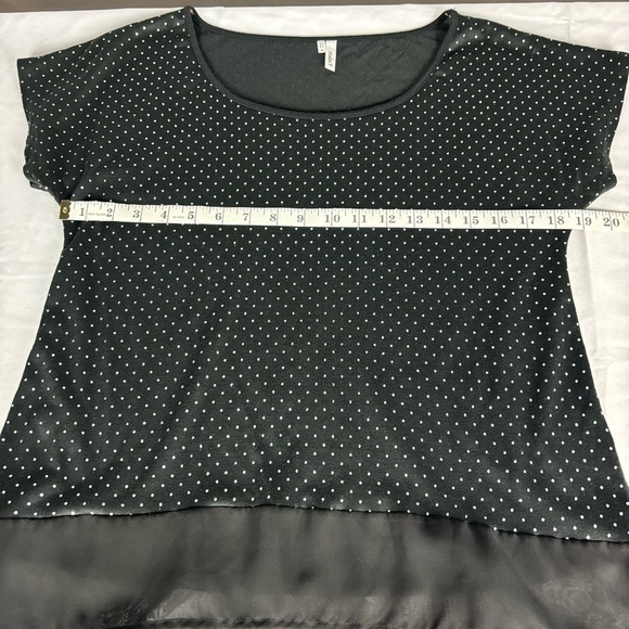 Studio Y Short Sleeved Black Blouse With Silver Polka Dots - Picture 3 of 7